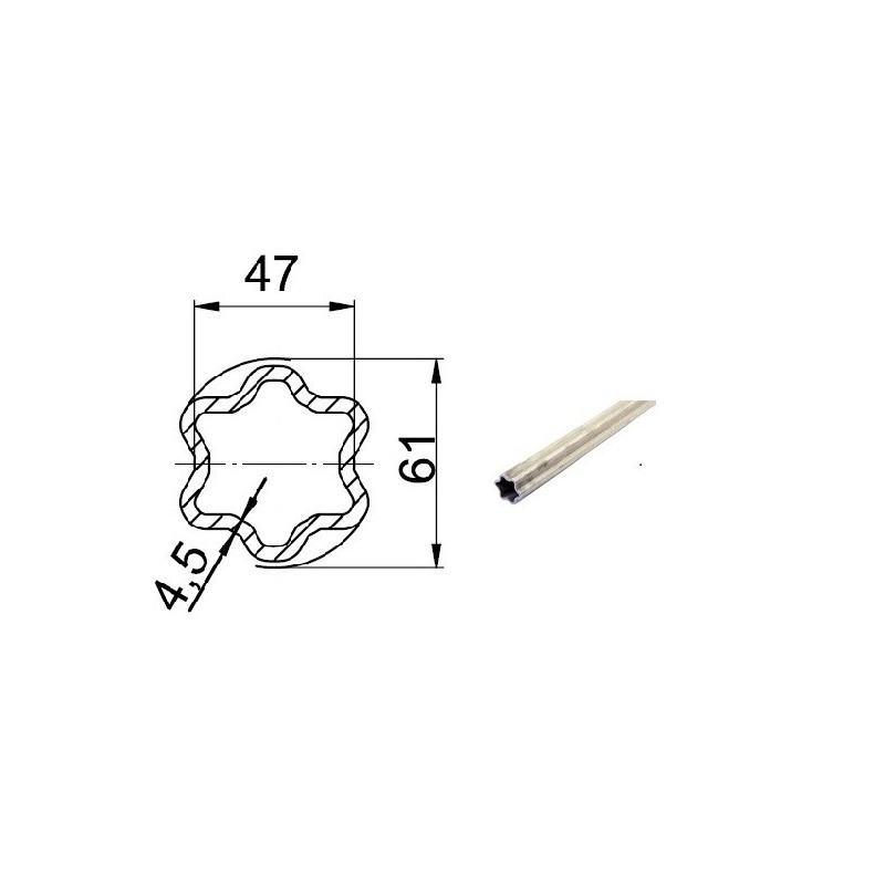 Rura zewnętrzna 3m, profil gwiazdka,  S5, W2500, G8 - 61x47-347606274