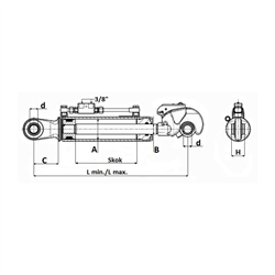 Łącznik hydrauliczny kat. 2 604-884 mm z główką widełkową (25,4mm) hakiem (25,4mm), z przewodami-347615172