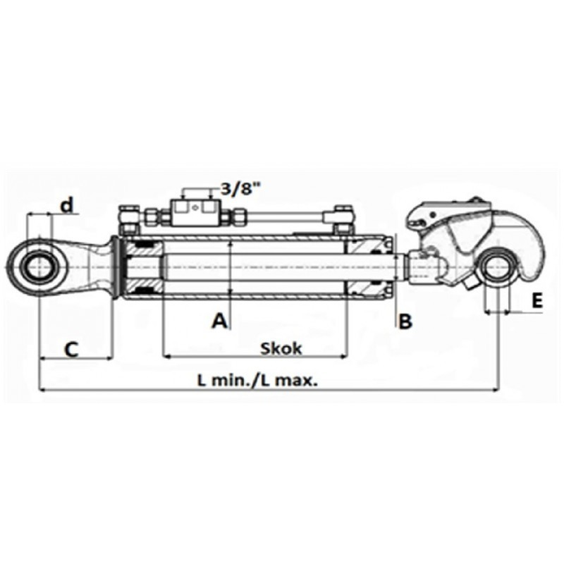 Łącznik hydrauliczny, kat.2, 640-850MM, z hakiem (25,4 mm) przegubem kulowym (25,4 mm)-347620531