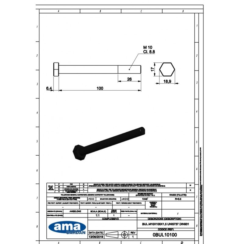 Śruba  dociskowa sprzęgła ciernego M10x100-347618836