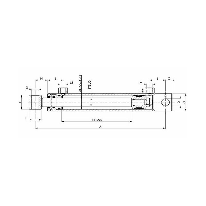 Standardowy siłownik hydrauliczny dwustronnego działania z tuleją i otworem przelotowym 60x30x200-347616704