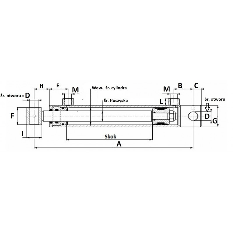 Siłownik hydrauliczny 2-stronnego działania z tuleją i otworem przelotowym 80x40x400-347616734
