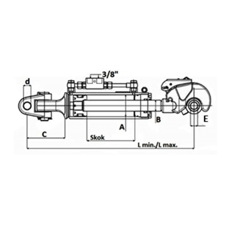 Łącznik hydrauliczny kat. 3 600-765mm z główką widełkową (32mm) hakiem (32mm)-347620675