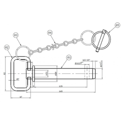Sworzeń zaczepu z łańcuszkiem i zawleczką 25 x 125 mm-347616977