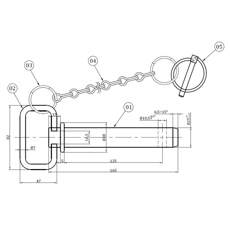 Sworzeń zaczepu z łańcuszkiem i zawleczką 25 x 125 mm-347616977