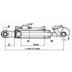 Łącznik hydrauliczny, kat.2, 610-896MM, z hakiem (25,4 mm) przegubem kulowym (25,4 mm)-347620536