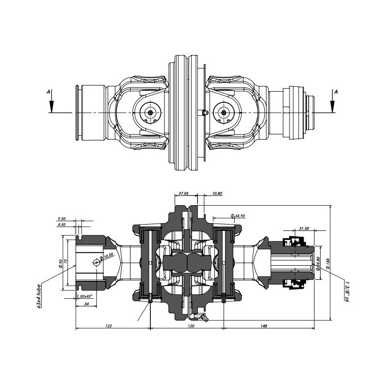 Kompletny przegub homokinetyczny na rurę 54mm, 1890 Nm-347619581