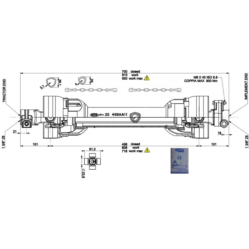 Wał ze sprzęgłem ścinalnym L 700 270Nm-347618818