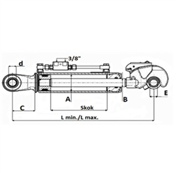 Łącznik hydrauliczny, kat.2, 564-804MM, z hakiem (25,4 mm) przegubem kulowym (25,4 mm)-347620512