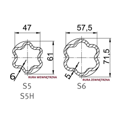 Rura zewnętrzna 3m, profil gwiazdka, S6 W2600 - 71,5x57,5-347778270