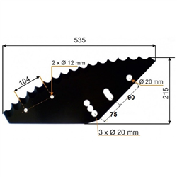Nóż do paszowozu 535x215x5 średnica otworu 20mm-347616313
