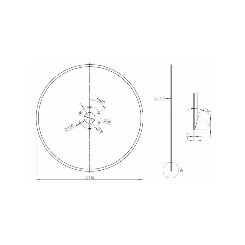 Talerz typu LEMKEN, 350 mm, otwór 36 mm, grubość 3 mm, 5826028-347610531