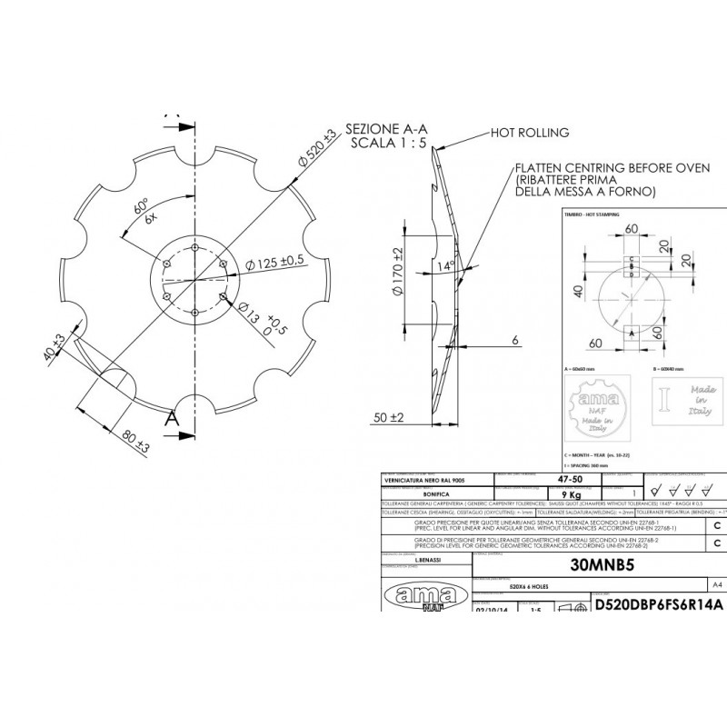 Talerz 520 pod piastę 6-otworową, grubość 6 mm Horsch Joker zamiennik-347620262