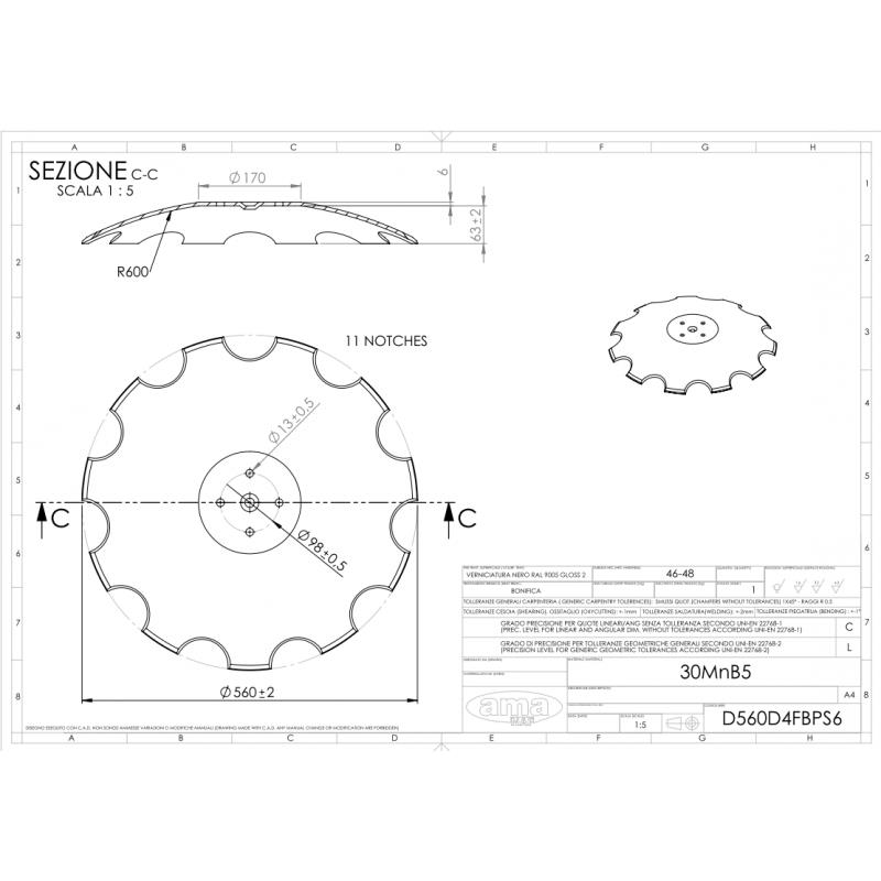 Talerz do agregatu talerzowego, zębaty 560 mm, 4 otworowy, grubość 6 mm-347618772