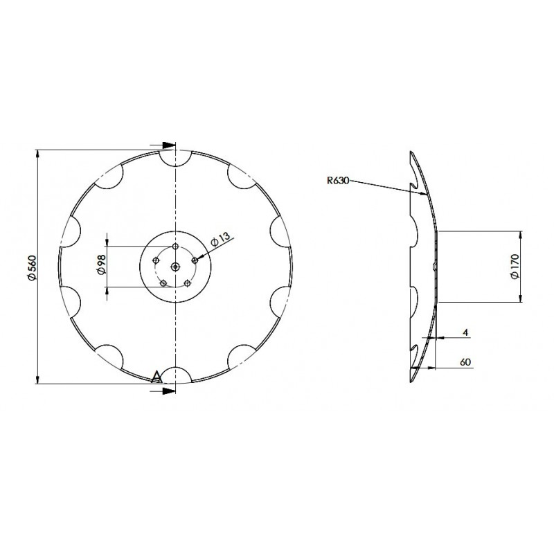 Talerz 560 pod piastę 5-otworową, grubość 4 mm-347615994