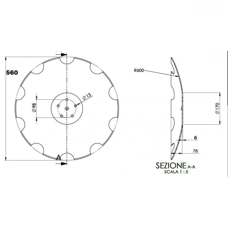 Talerz 610 pod piastę 5-otworową, grubość 6 mm-347618391