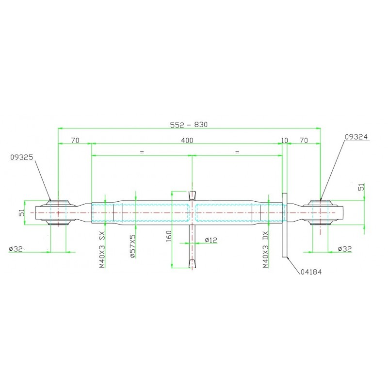 Łącznik centralny kat. 3, 40x3 długość rury 400mm, dł,552-830 mm-347617446