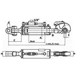 Łącznik hydrauliczny, kat.3 640-870 mm z z główką widełkową (32mm) hakiem (32mm)-347773773