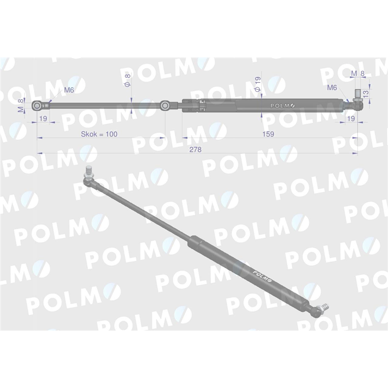 Siłownik szyberdachu L max. 278mm 0308250111P MTZ  POLMO-347878630
