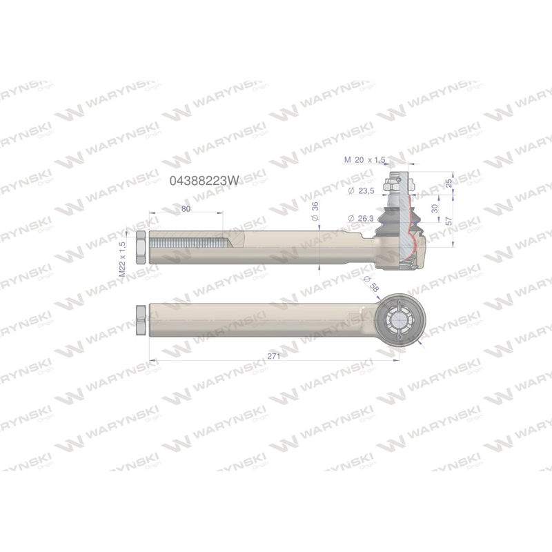 Przegub kierowniczy 271mm- M22x1,5 04388223 WARYŃSKI-347448934