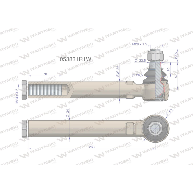 Przegub kierowniczy 263mm M24x1.5 053831R1 WARYŃSKI-347456253