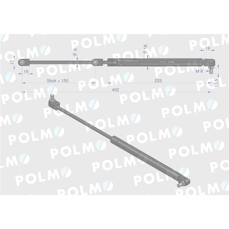 Siłownik szyby tylnej L max. 402mm 12190100P ZETOR POLMO-347878351