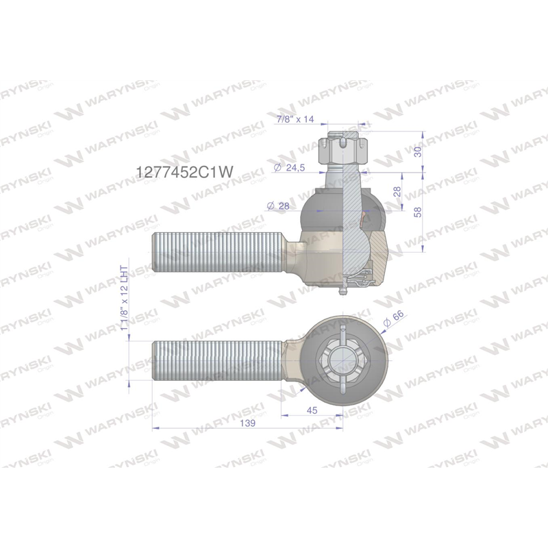 Przegub kierowniczy 1.1/8' L 1277451C1 WARYŃSKI-347886569