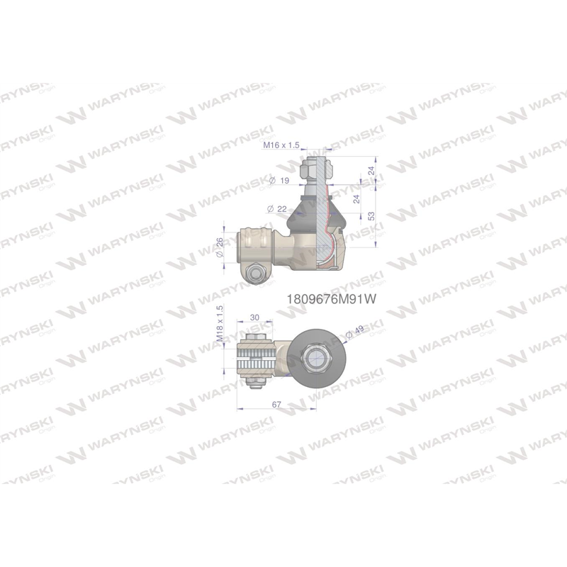 Przegub kierowniczy 67mm- M18x1,5 1809676M91 WARYŃSKI-347451316