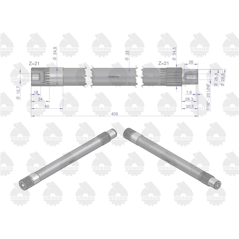 Wałek pierwszy WOM Z-21  MF3 MF4 ORYGINAŁ URSUS-347453419