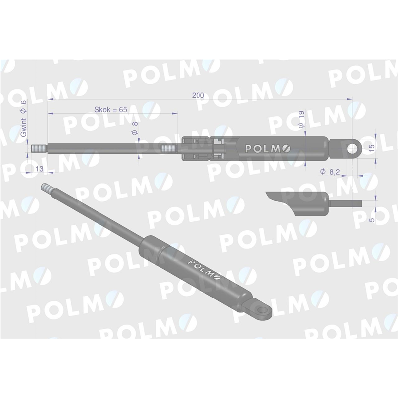 Siłownik szyberdachu L max. 200mm 1897726M91P MASSEY FERGUSON POLMO-347878582