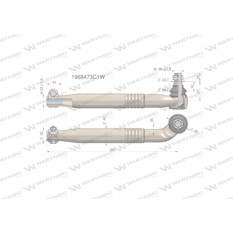 Przegub kierowniczy prawy 385mm- M22x1,5 1968473C1 WARYŃSKI-347448903
