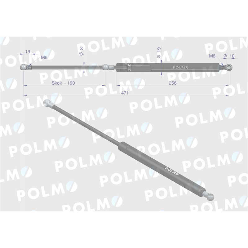 Siłownik szyby tylnej L max. 471mm 1971235C1P CASE IH POLMO-347450035