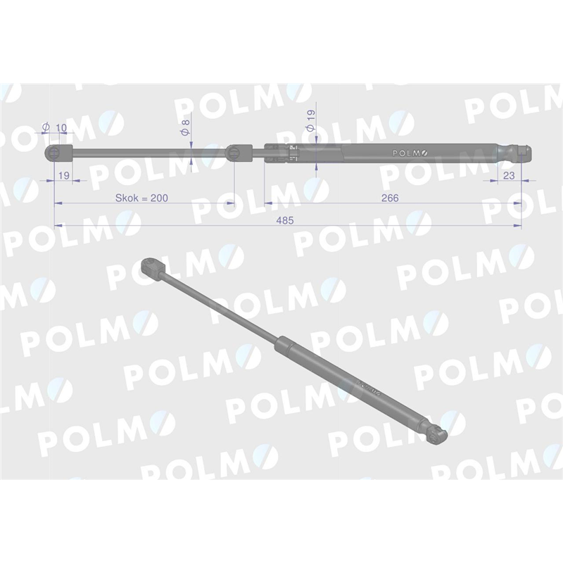 Siłownik szyby przedniej L max. 485mm 65421005 STEYR POLMO-347451156