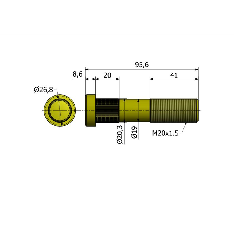 Śruba koła 20x1.5x88 D-50 Przyczepa-347439795