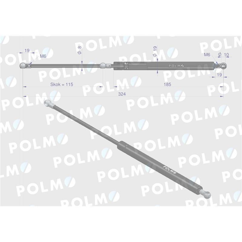 Siłownik szyby tylnej L max. 324mm 252550A2P CASE IH NEW HOLLAND POLMO-347450074