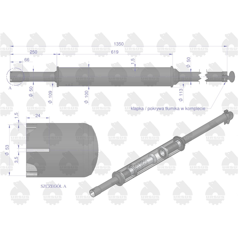 Tłumik 1350mm 5.8kg MF3 (prosty) ORYGINAŁ URSUS-347902834