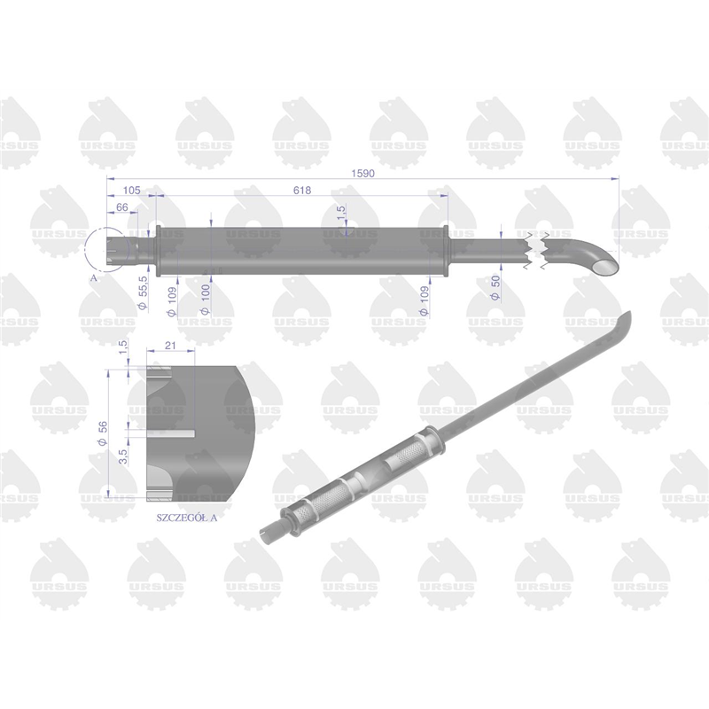 Tłumik 1590mm 6kg MF4 EMALIA ORYGINAŁ URSUS-347465852