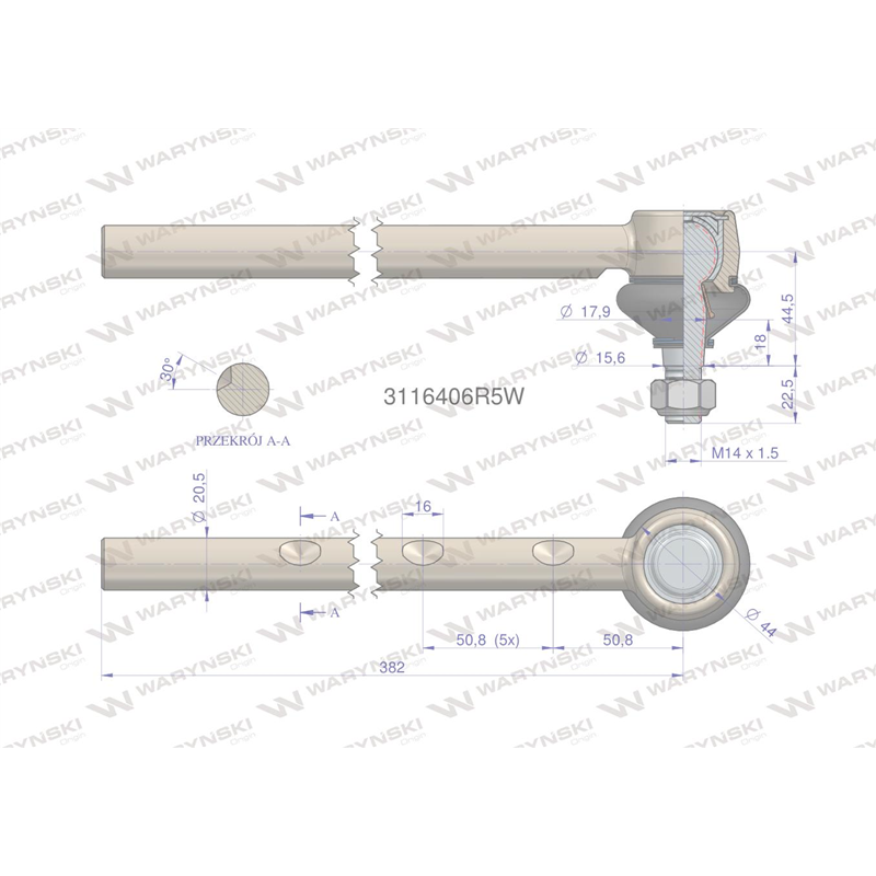 Przegub kierowniczy 382mm 3116406R5 WARYŃSKI-347884452