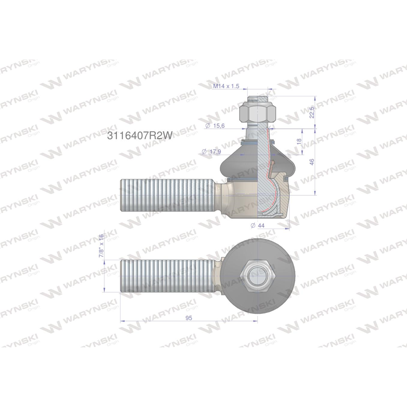 Przegub kierowniczy 95mm - 7/8" 3116407R2 WARYŃSKI-347456005