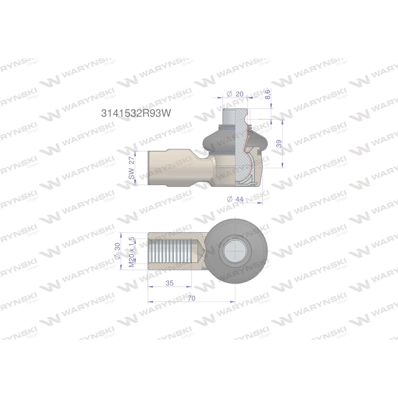 Przegub kierowniczy 70mm- M20x1,5 3141532R93 WARYŃSKI-347884165