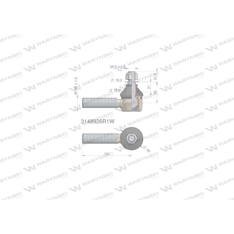 Przegub kierowniczy 101mm- M20x1,5 3148926R1 WARYŃSKI-347451334