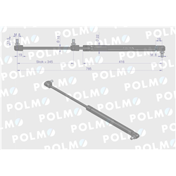 Siłownik szyby tylnej L max. 785mm 65415001 MASSEY FERGUSON POLMO-347451120
