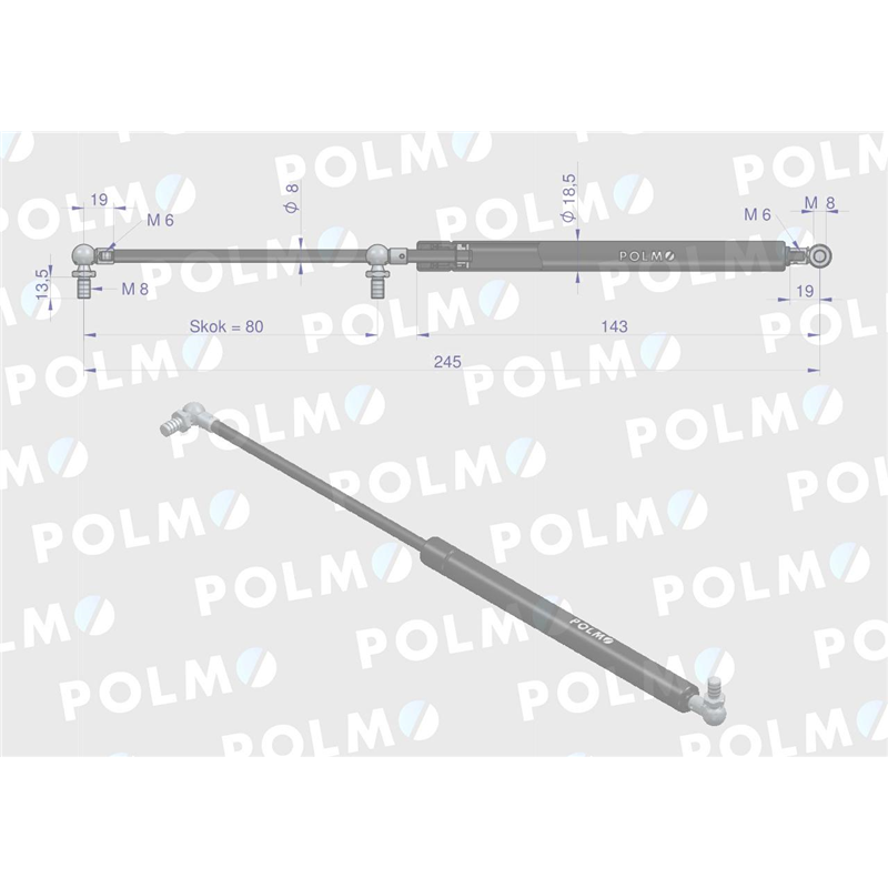 Siłownik szyberdachu L max. 245mm 3399042R0P CASE IH POLMO-347450029