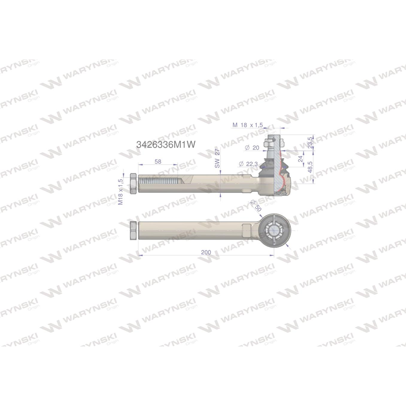 Przegub kierowniczy 200mm- M18x1,5 3426336M1 WARYŃSKI-347448861