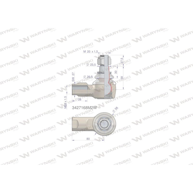 Przegub kierowniczy 80mm- M22x1,5 3427168M2 WARYŃSKI-347879608