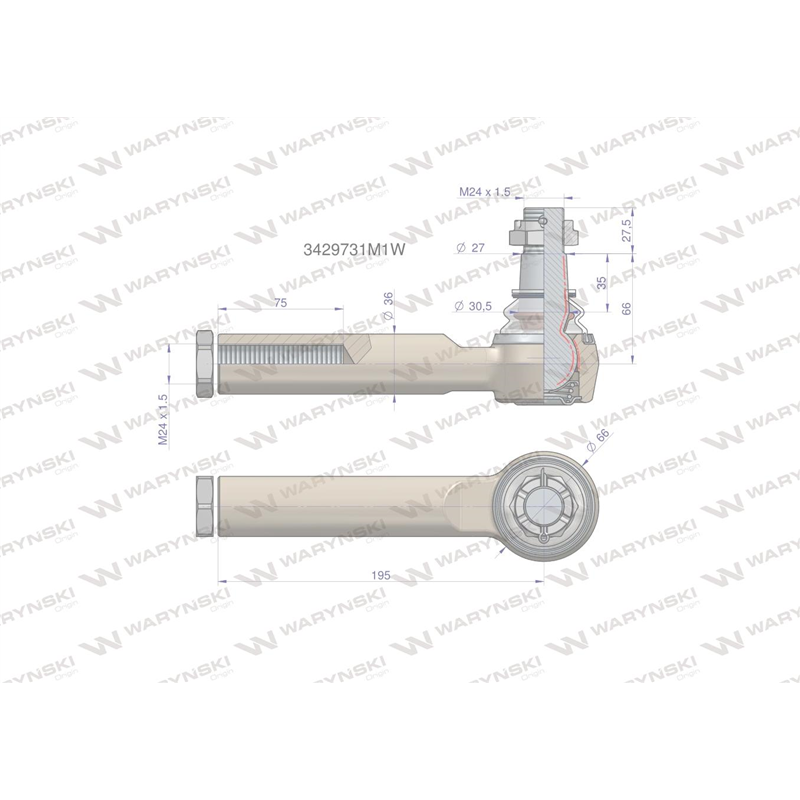 Przegub kierowniczy 195mm- M24x1,5 3429731M1 WARYŃSKI-347451292