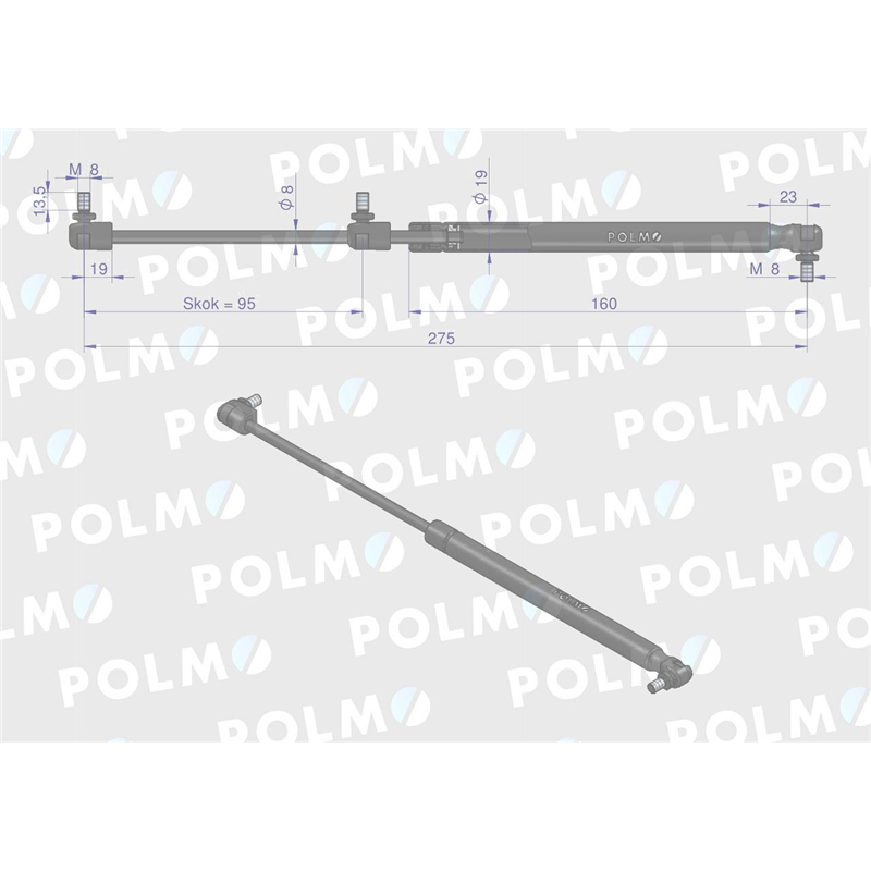 Siłownik drzwi L max. 275mm 3476027M1P MASSEY FERGUSON POLMO-347879353
