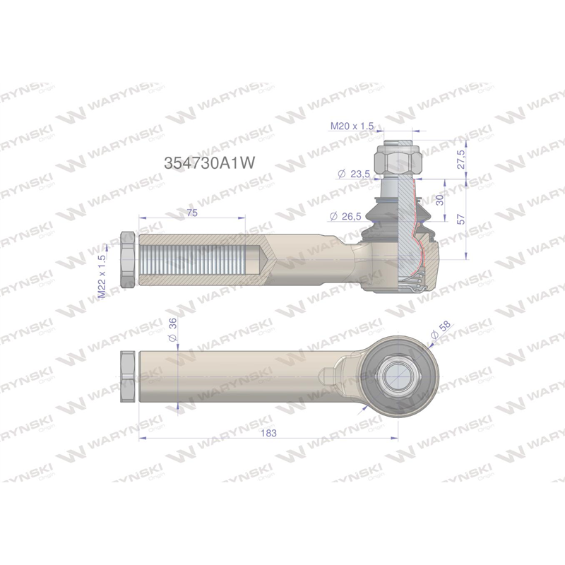 Przegub kierowniczy M22x1.5 354730A1 WARYŃSKI-347456003