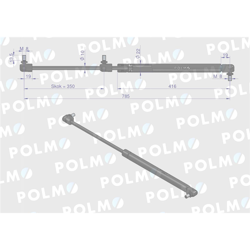 Siłownik maski L max. 785mm 3780734M1P MASSEY FERGUSON POLMO-347451046