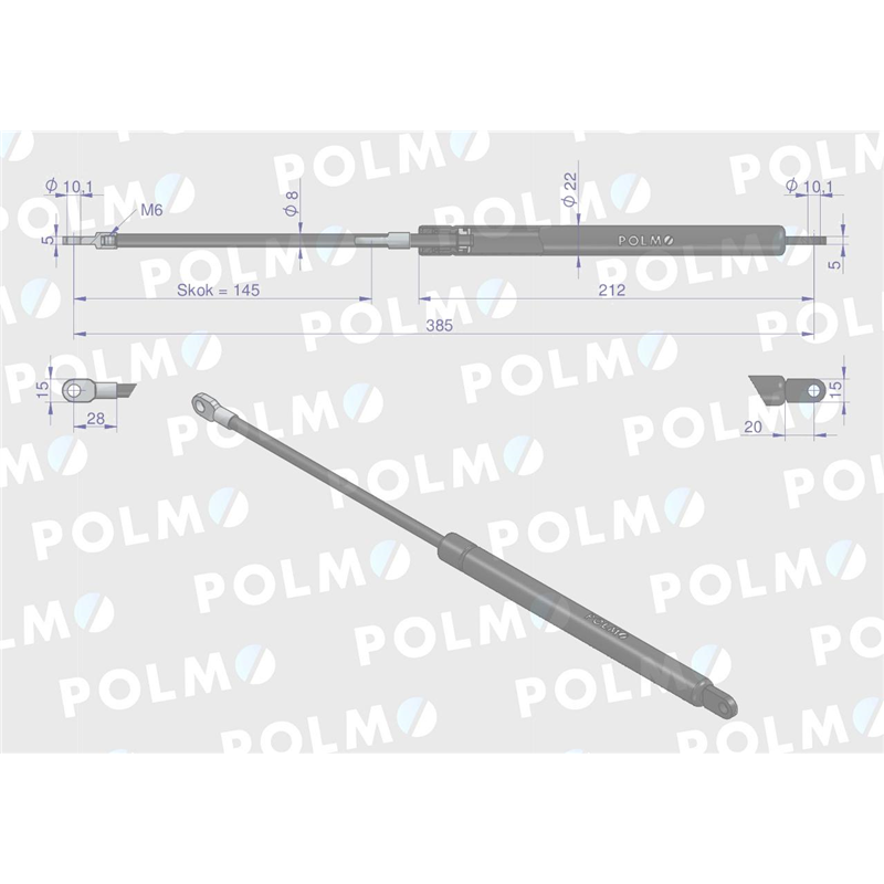 Siłownik maski L max. 385mm 65415046 MASSEY FERGUSON POLMO-347879359